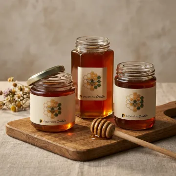 Elegant custom honey jar labels on glass jars