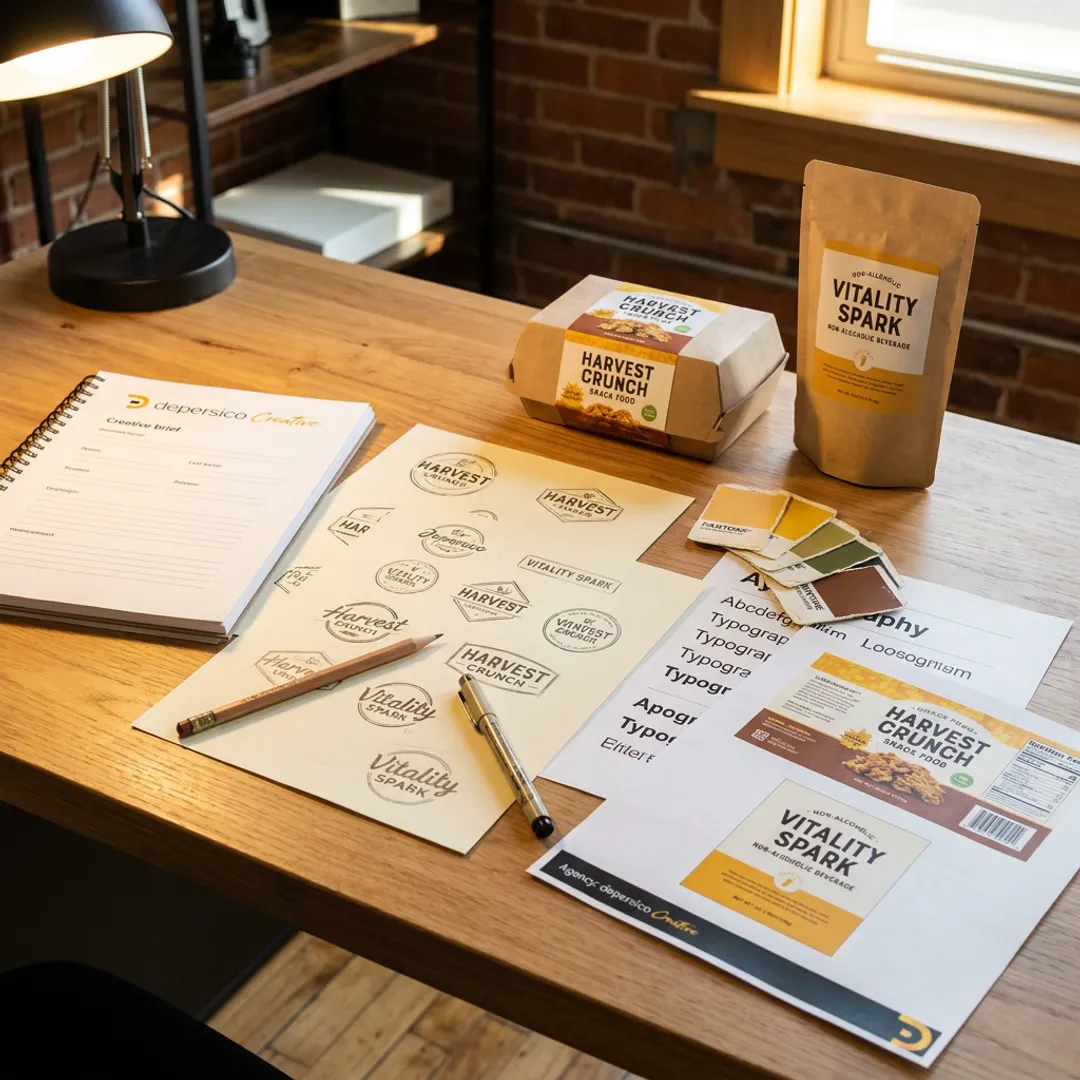 Designer sketching vintage food logo concepts