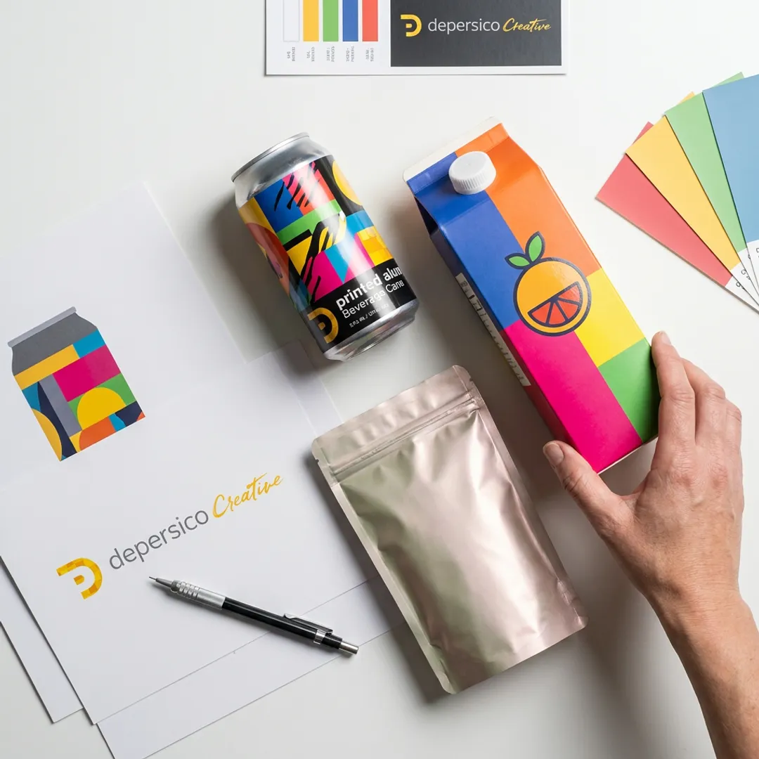 Food and beverage packaging graphics on retail products