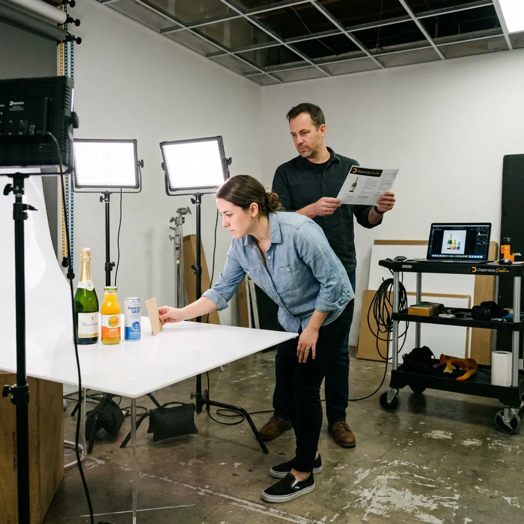 Beverage photography setup in studio