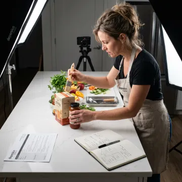 Food photography team styling CPG products