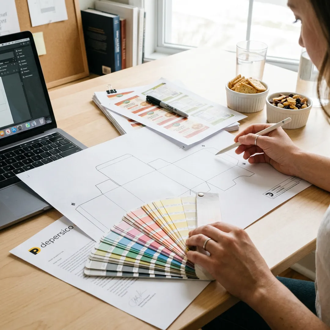 Designer reviewing food booth tent graphics