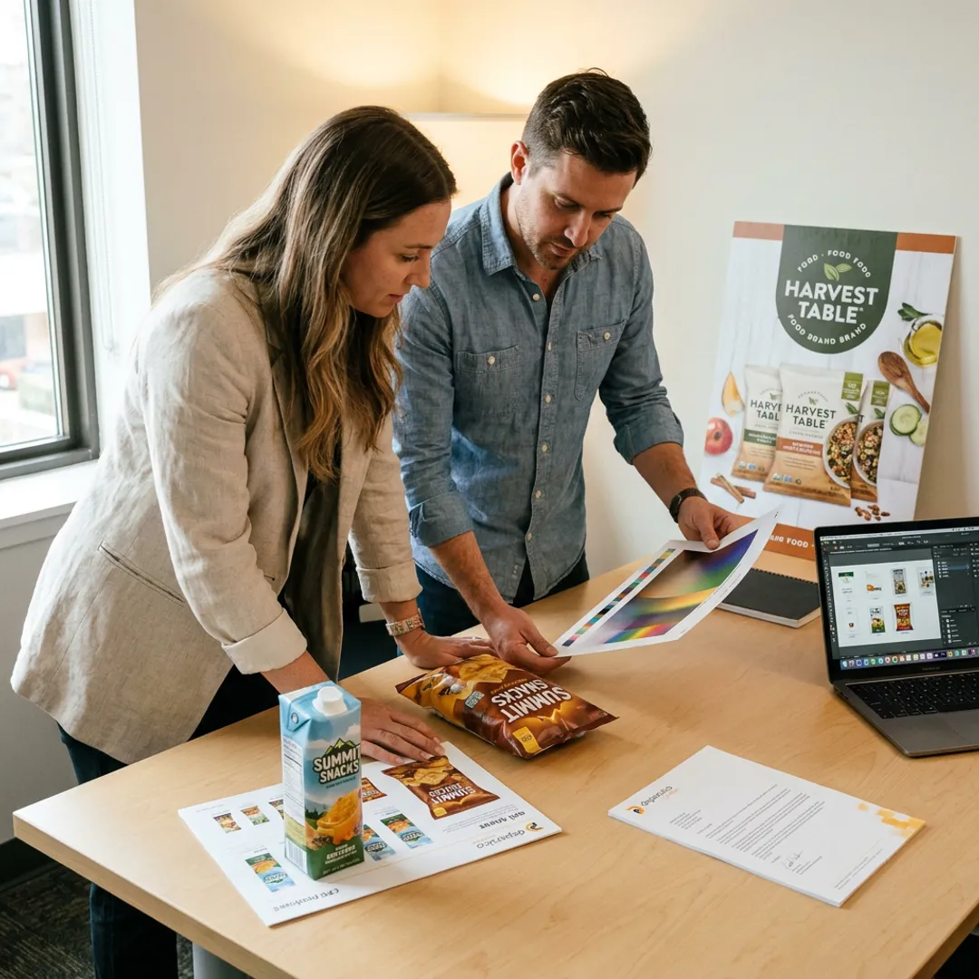 Designer reviewing trade show banner artwork