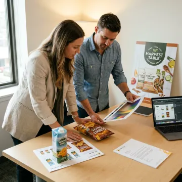 Designer reviewing trade show banner artwork