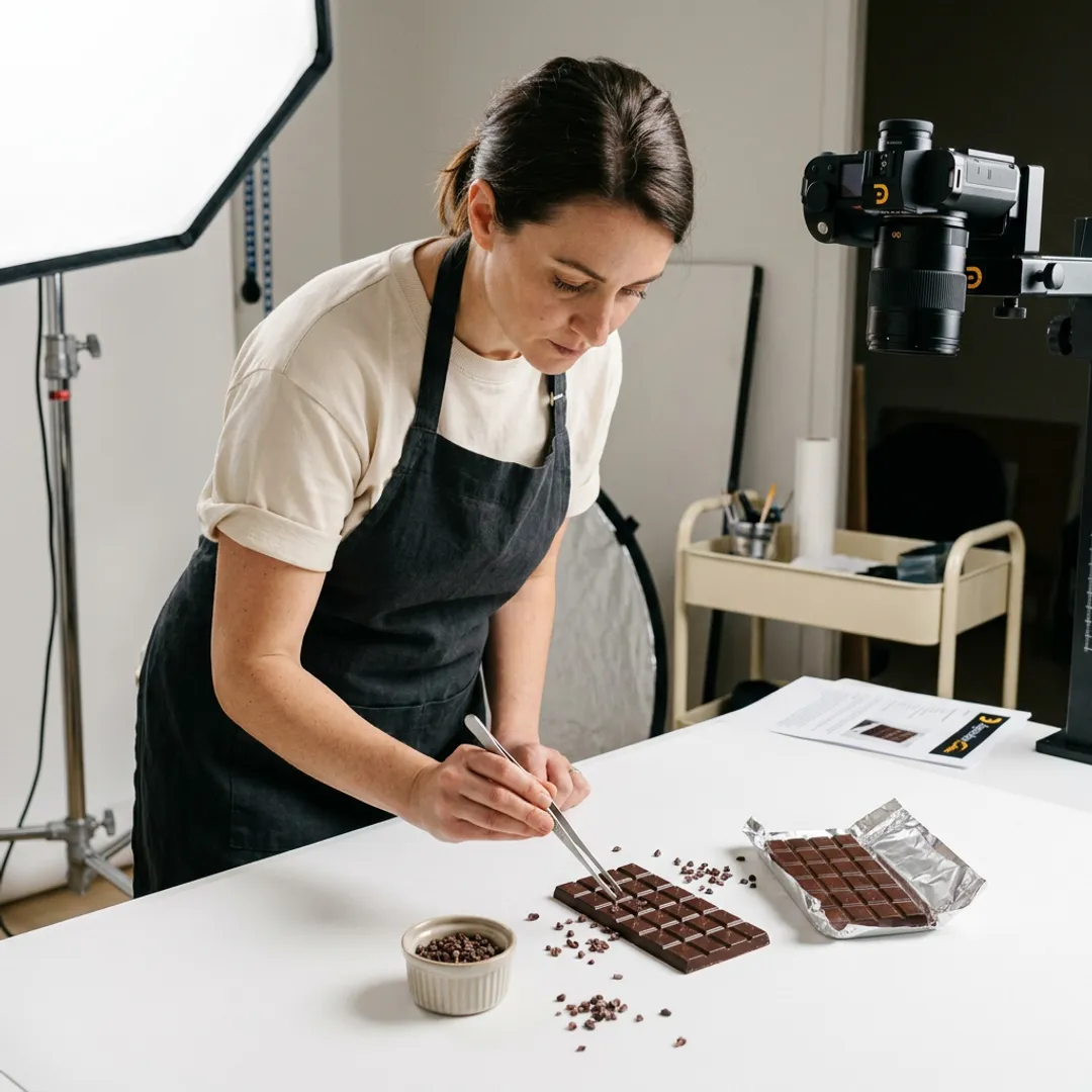 Chocolate bar photography setup in studio