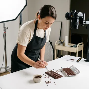 Chocolate bar photography setup in studio