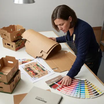 Designer reviewing corrugated fruit box templates
