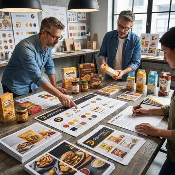 Food marketing strategy session with packaging and sell sheets
