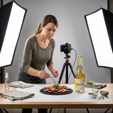 Food stylist preparing product photography