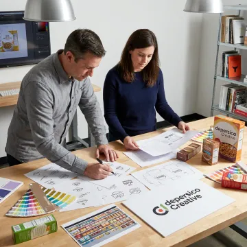 Food logo design process with packaging concepts