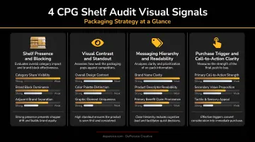 Four CPG shelf audit visual signals comparison chart for packaging strategy