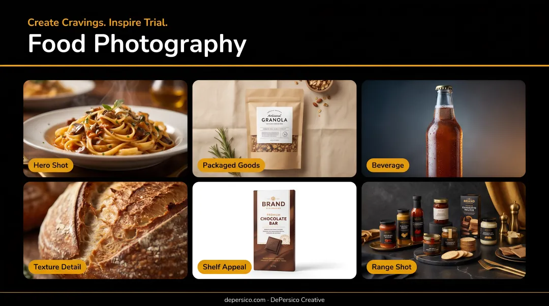 Professional food photography studio setup with styled product hero shots and lifestyle images