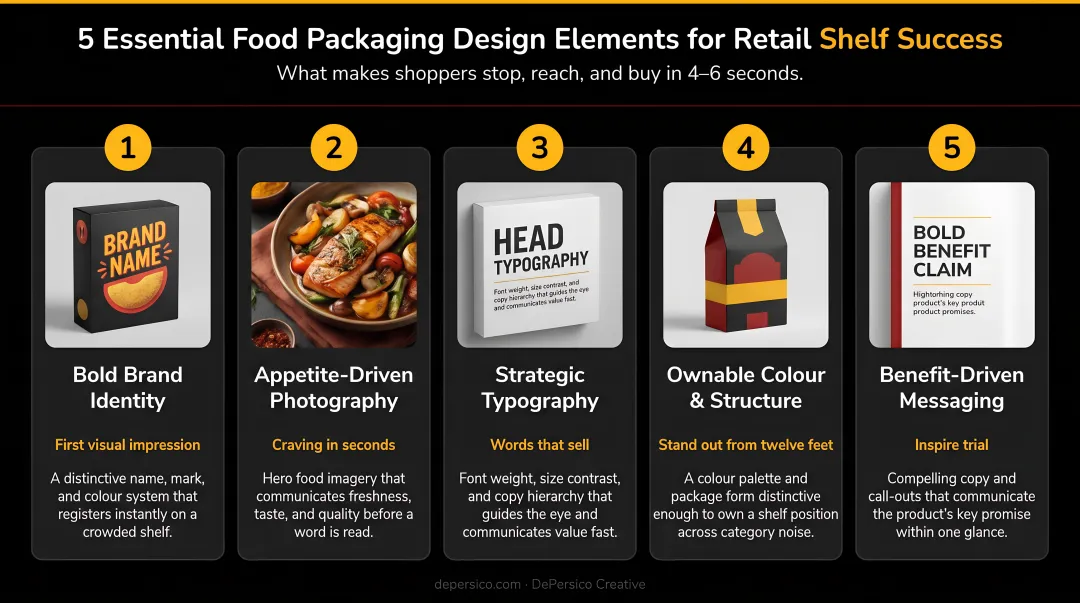 Five essential food packaging design elements for retail shelf success