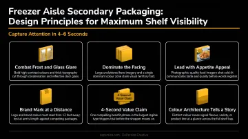 Freezer aisle secondary packaging design principles for maximum shelf visibility