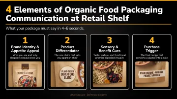 Four-element organic food packaging communication framework at retail shelf