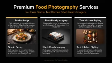 Professional food photography studio setup with test kitchen styling team and lighting equipment