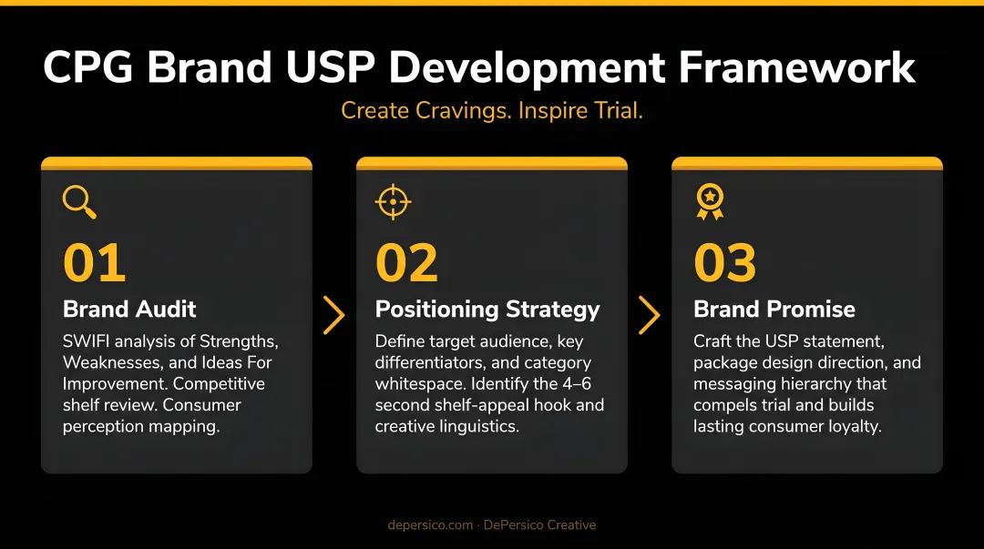 3-step CPG brand USP development framework from audit to brand promise