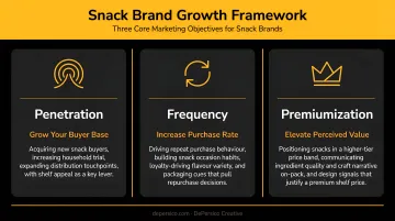 Three snack brand marketing objectives penetration frequency and premiumization framework