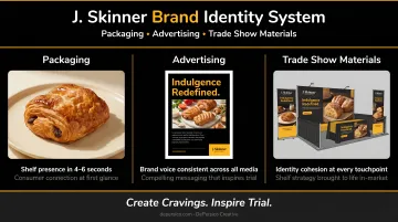 J. Skinner brand identity applied consistently across packaging advertising and trade show materials