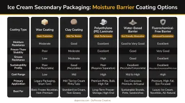 Ice cream secondary packaging moisture barrier coating options comparison chart