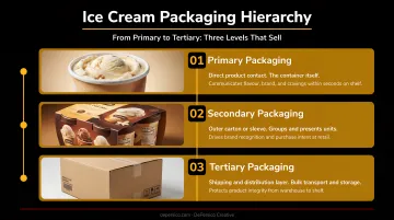 Three-tier ice cream packaging hierarchy from primary to tertiary levels