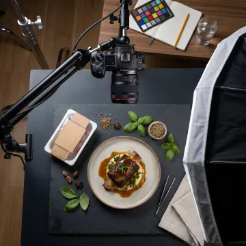 Styled food photography studio setup