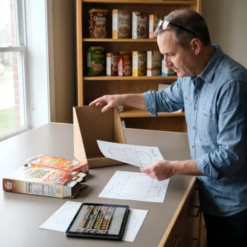 Designer reviewing secondary packaging dielines