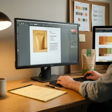 Designer preparing printable sell sheet files