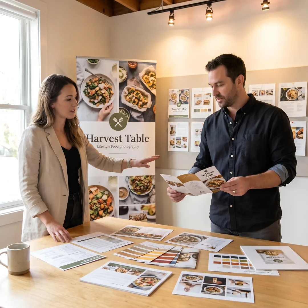 Designer preparing trade show sales materials