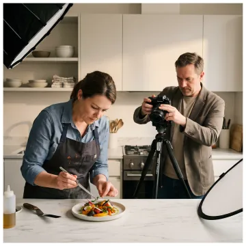 Food stylist preparing a studio photo shoot