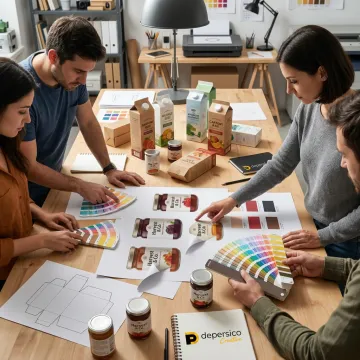 Designer reviewing jar label concepts