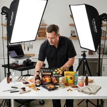 Food photographer styling products in studio