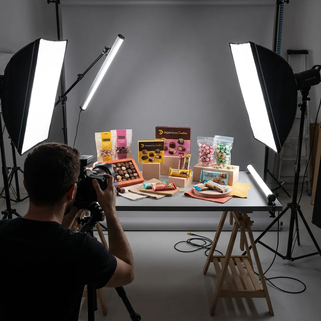 Food photographer styling sweets in studio