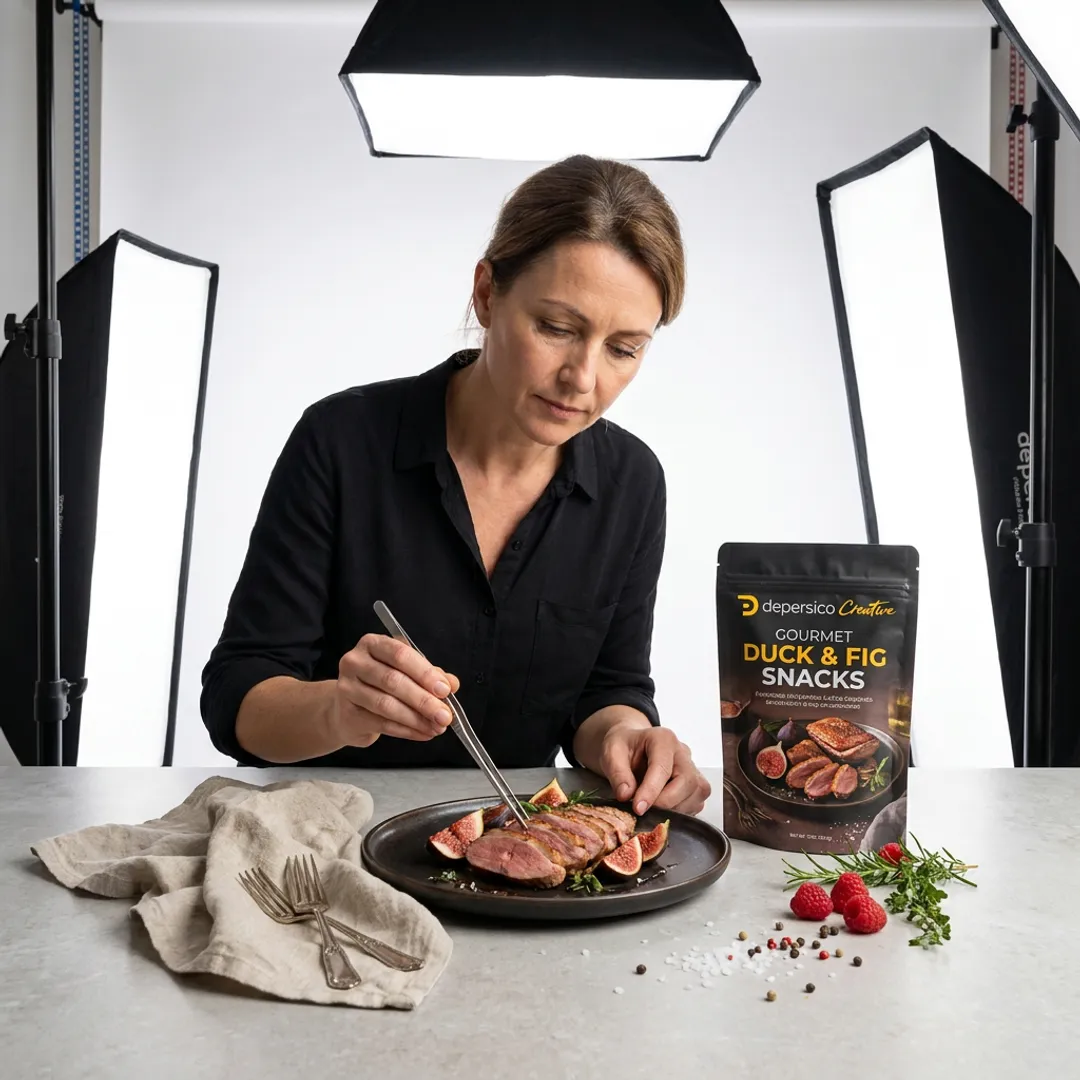 Food stylist preparing a CPG product hero shot