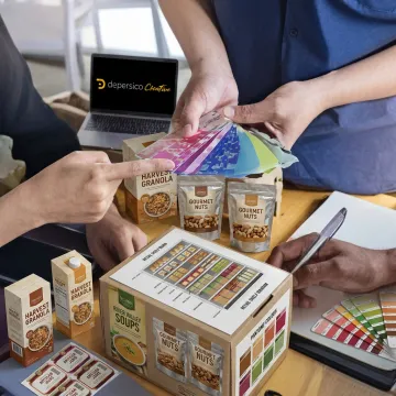 Packaging design process with food labels and mockups