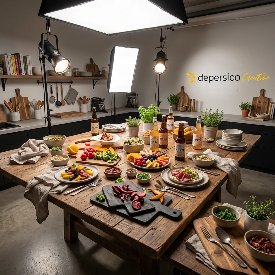 Food photography studio with styled product samples