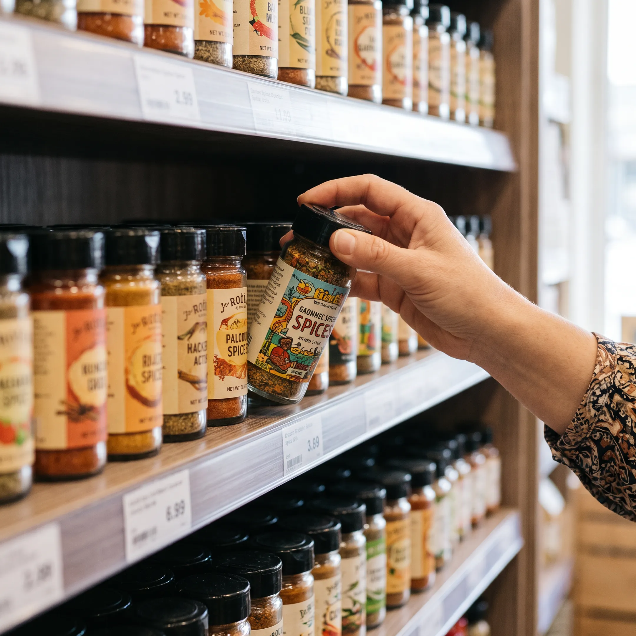 Designer reviewing spice package concepts