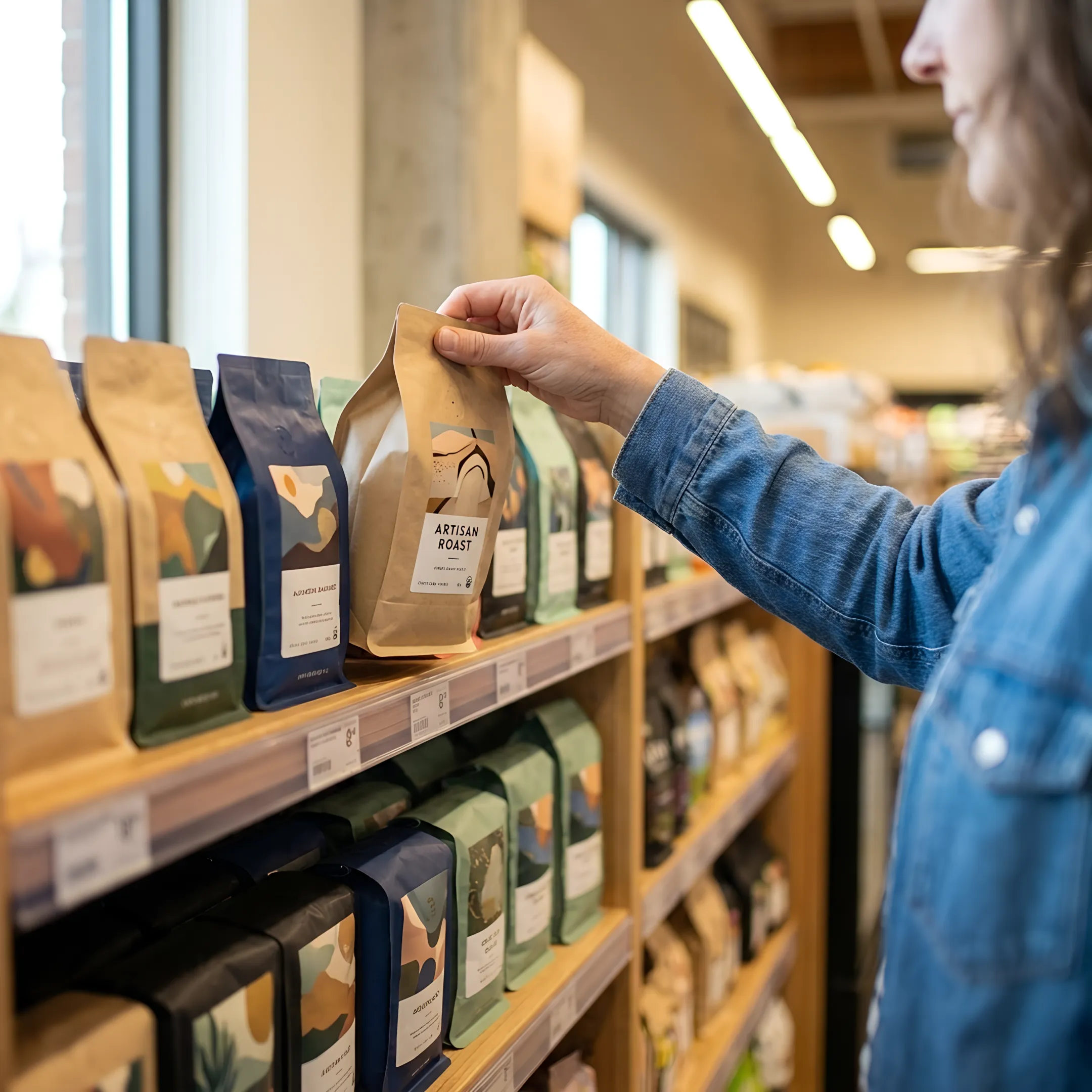 Design team reviewing coffee packaging concepts
