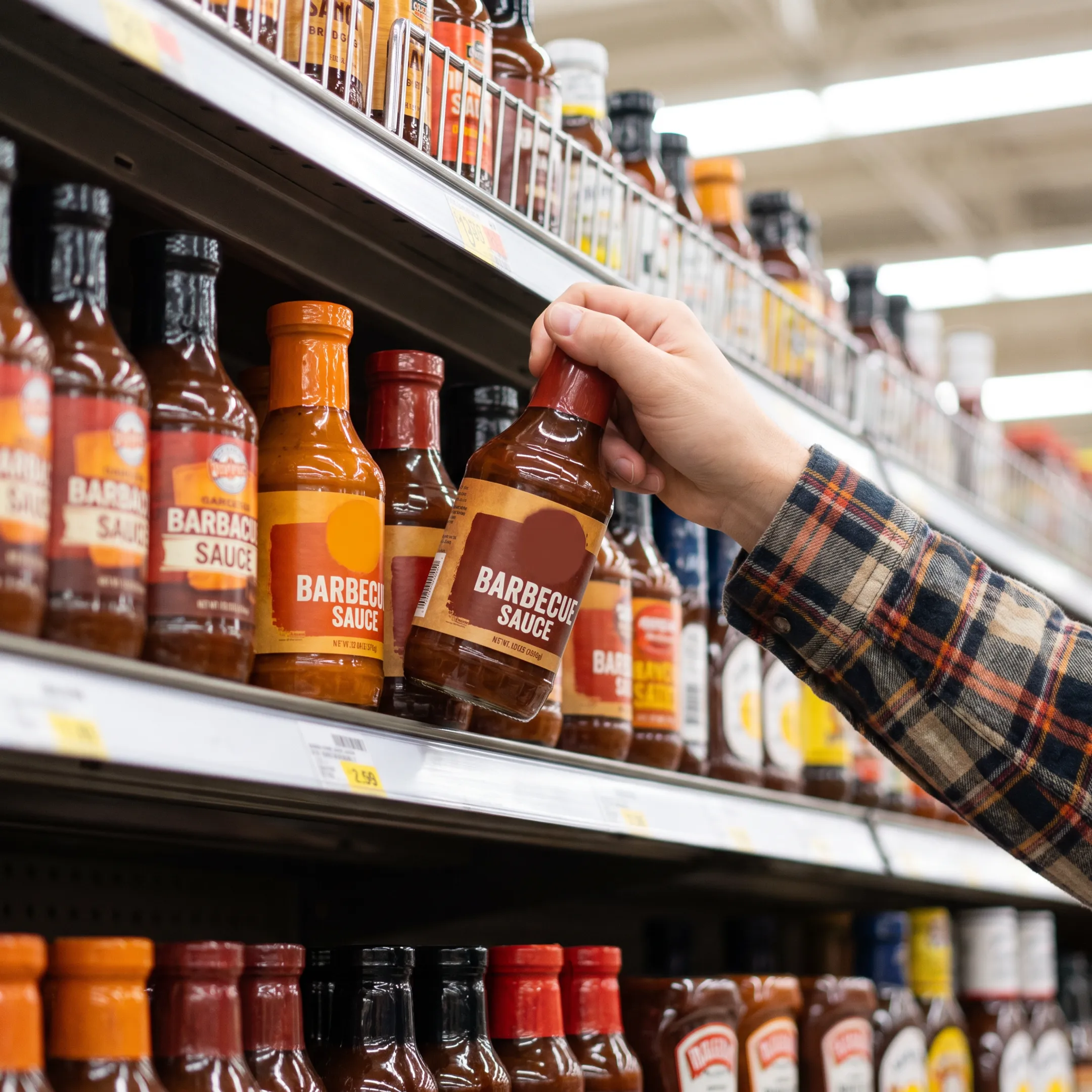 Designer reviewing barbecue sauce logo concepts