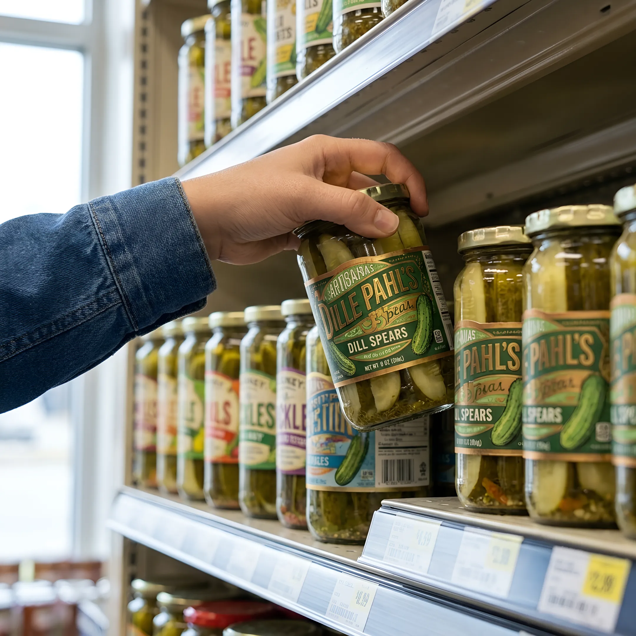 Designer reviewing pickle label proofs