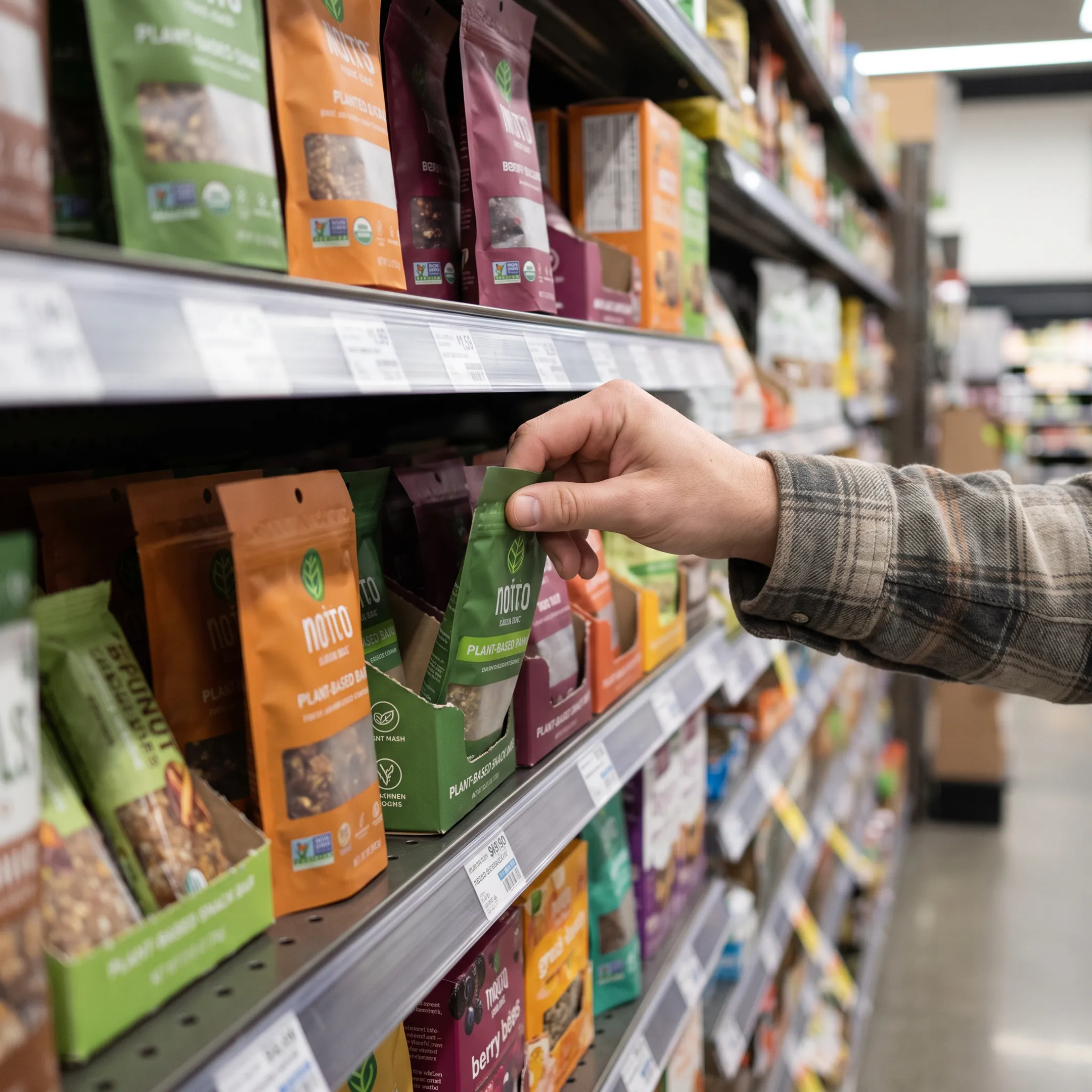 Creative team reviewing plant-based package designs
