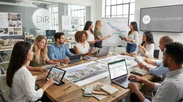 Design in Rhythm integrated team collaborating on hospitality project renderings