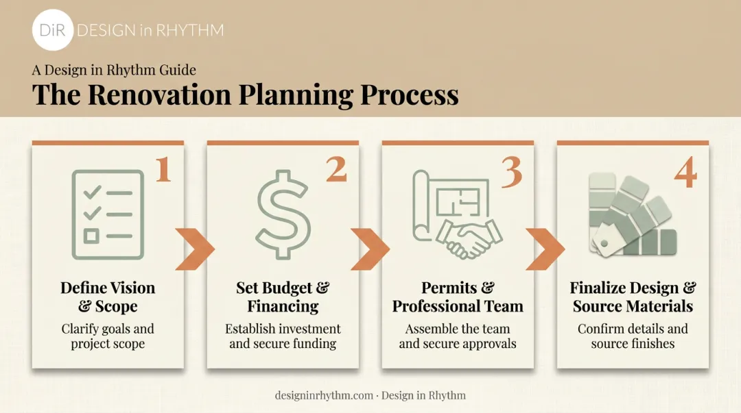 4-step house renovation planning process from vision to material sourcing