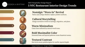 Five NYC restaurant interior design trends visual summary infographic