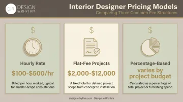 Interior designer cost comparison chart hourly flat-fee and percentage models