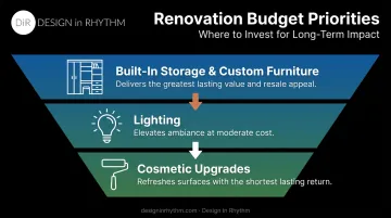 Three-tier renovation budget allocation priority pyramid infographic