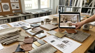 Design firm discovery process matching product samples to hotel renderings