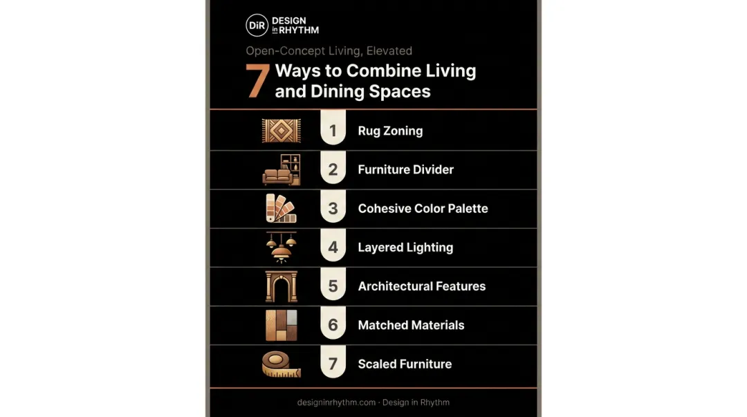 7 ways to combine living and dining room zones infographic