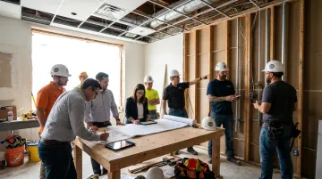 Design-build team coordinating contractors during restaurant infrastructure renovation
