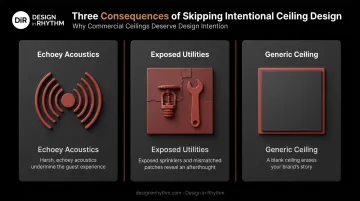 Three consequences of unplanned commercial ceiling design comparison infographic